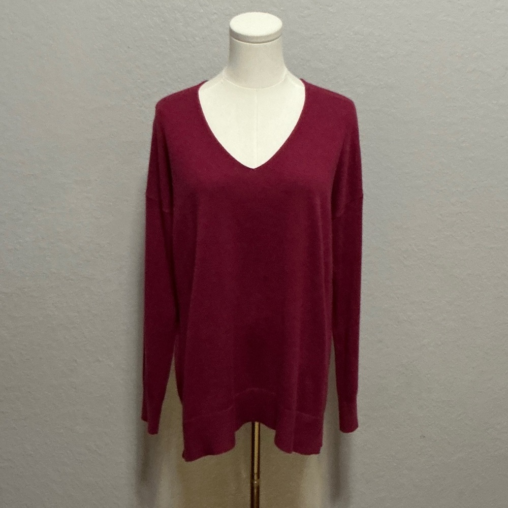 LOFT Deep Berry V-Neck Lightweight Sweater